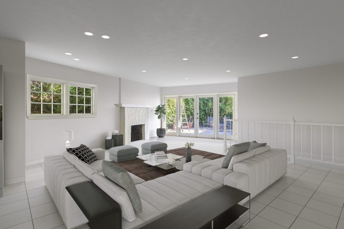 Living room virtually finished and furnished