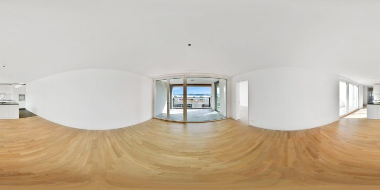 Empty open-plan living area in a 360 panorama